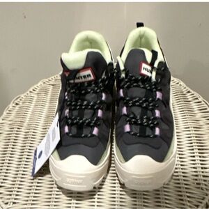 Hunter Black and White Athletic Shoes with Purple Highlights